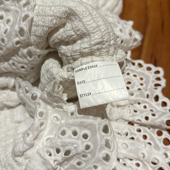 SPELL & the gypsy co white Mini dress Chain Ruched smocked eyelet sleeves - Picture 13 of 16